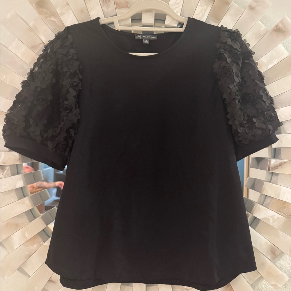 Adrianna Papell Black Textured Statement Sleeve Blouse